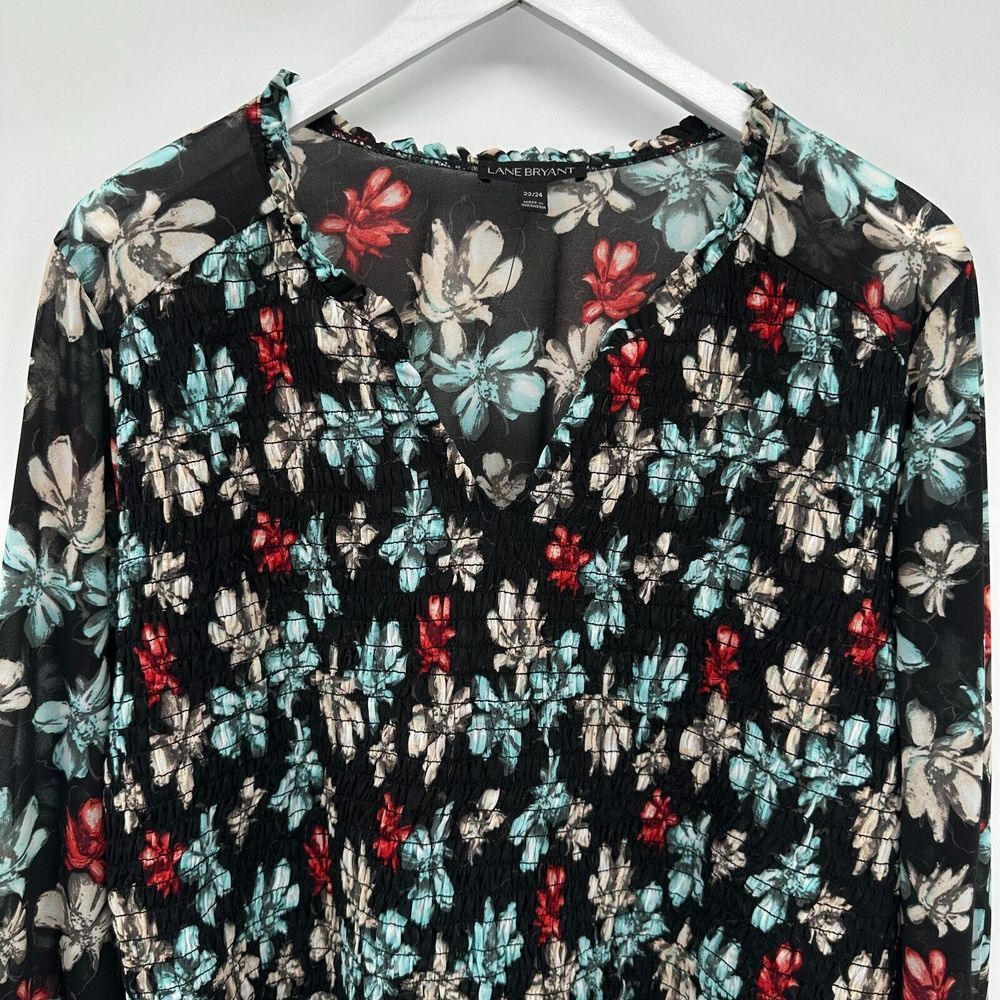 Lane Bryant Tunic Top Shirt Blouse Size 22‎ 24 Sheer Floral Smocked Stretch New - Picture 3 of 12